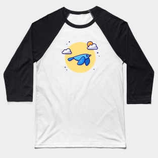 Cute Blue Bird Flying With Cloud And Sun Cartoon Vector Icon Illustration Baseball T-Shirt
